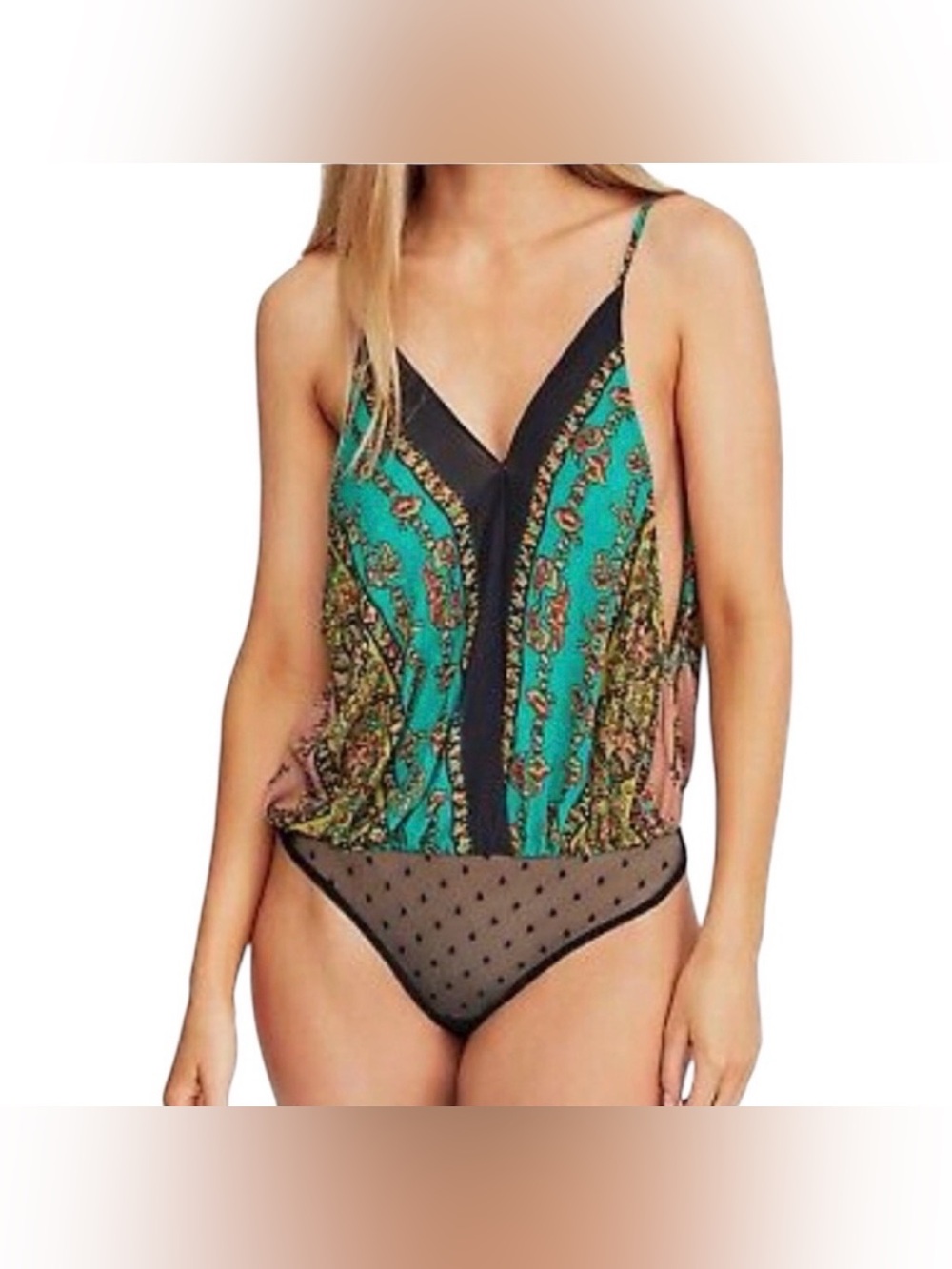 Free People Border Babe Printed Bodysuit Size Medium - Picture 2 of 10